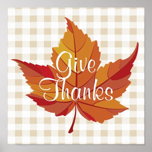 Fall Leaf Danke White Kariert Poster (Vorne)