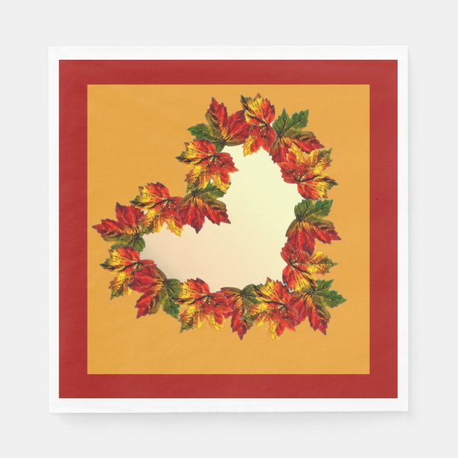 Fall Leaf Heart Paper Napkin Serviette (Vorderseite)