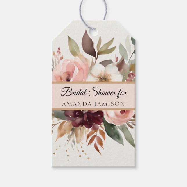 Fall Leaf-Kernbrenner Burgundy Pink Brautparty Geschenkanhänger (Vorderseite)