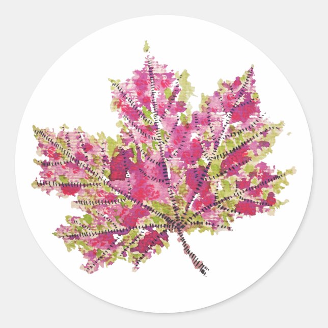 Fall Leaf Kunst - Boho Wasserfarbe Lila Runder Aufkleber (Vorderseite)
