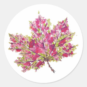Fall Leaf Kunst - Boho Wasserfarbe Lila Runder Aufkleber