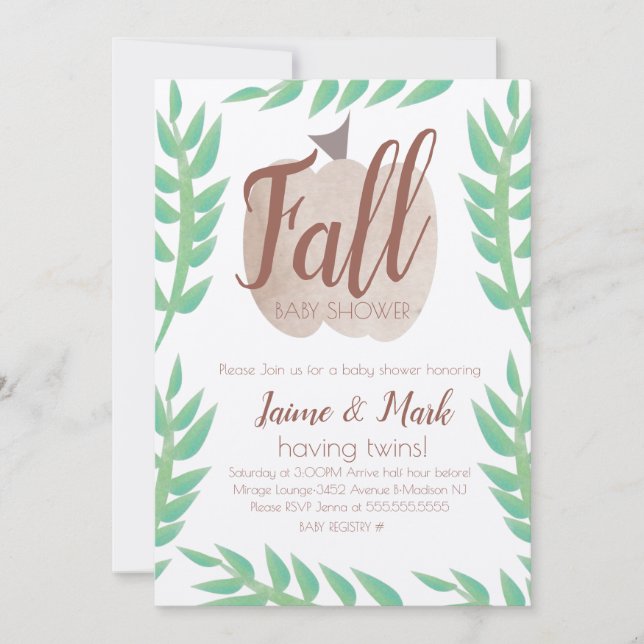Fall Leaf Pumpkin Brown Babydusche Kraft Einladung (Vorderseite)