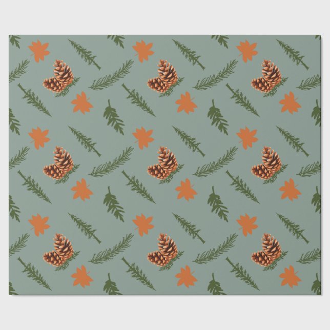 Fall Leaf und Pinecone Nahtlose Wrapping Paper Art Geschenkpapier (Saum)