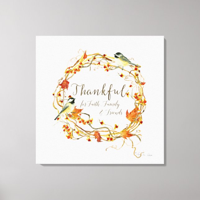 Fall Leaf Wreath Dankbarkeit Faith Family Friends Leinwanddruck (Vorderseite)