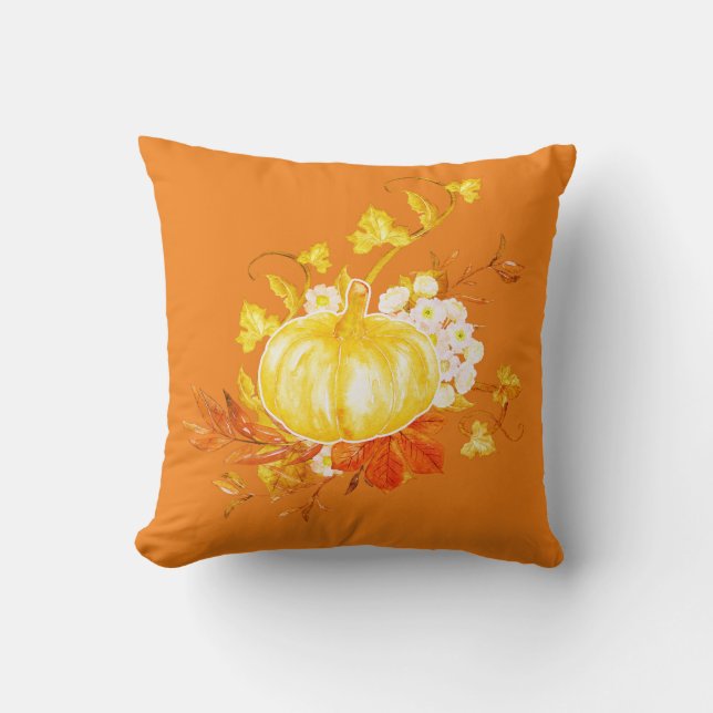 Fall Leaves, Pumpkin & Floral  Kissen (Vorderseite)