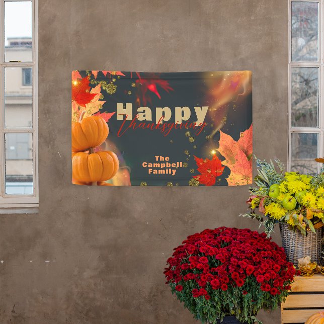 Fall Leaves Pumpkins Glitter Accents Thanksgiving Banner (Von Creator hochgeladen)