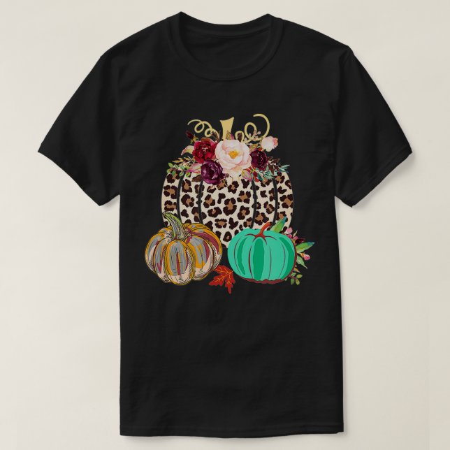 Fall Leopard Cheetah Pumpkin Rustikales Halloween  T-Shirt (Design vorne)