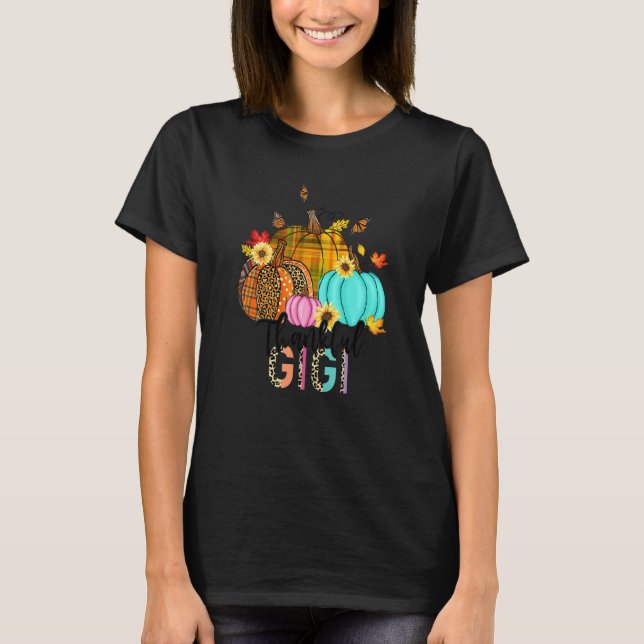 Fall Leopard Kariert Pumpkins Thankful Gigi Thanks T-Shirt (Vorderseite)