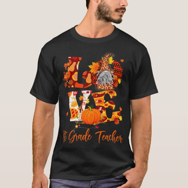 Fall Leopard LIEBE Erster Klasse Lehrer Thanksgi T-Shirt (Vorderseite)