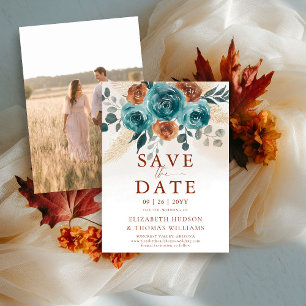 Fall Liebe Aquamarin Burnt Orange Hochzeit Speiche Save The Date