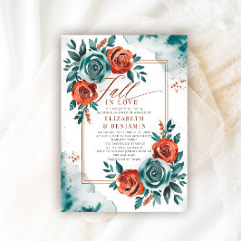 Fall-Liebe Aquamarin Orange Rahmen Hochzeitsszene Einladung