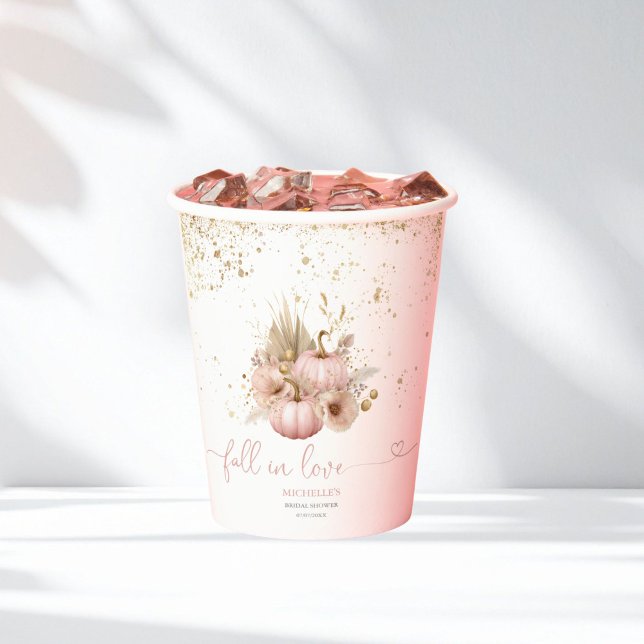 Fall Liebe Brautparty Boho Blume Pumpkin Pappbecher (blush pink boho pumpkin with gold glitter)