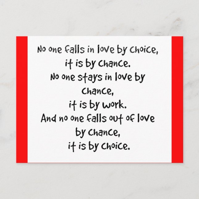 FALL LIEBE CHOICE CHANCE BLEIBE ARBEIT FALLT LIEBE POSTKARTE (Vorderseite)