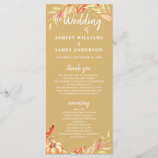 Fall Liebe Golden Foliage Yellow Wedding Program Programm (Vorderseite)
