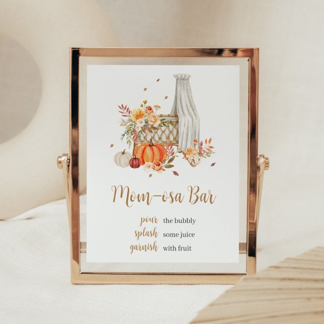 Fall Liebe Orange Pumpkin Mama Osa Bar Zeichen Poster (Fall Floral Pumpkin Baby Shower Mom Osa Bar Sign)