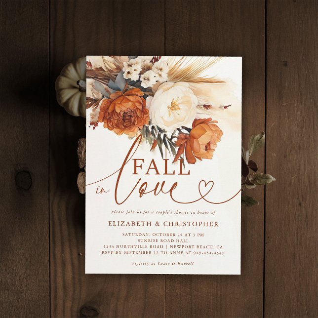 Fall Liebe Terracotta Pampas Blumendusche Einladung (fall in love wedding shower invitation bridal couple jack jill coed boho pampas floral botanical)