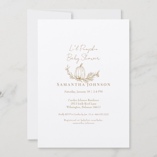 Fall Li'l Pumpkin Ecru Babydusche Einladung (Vorderseite)