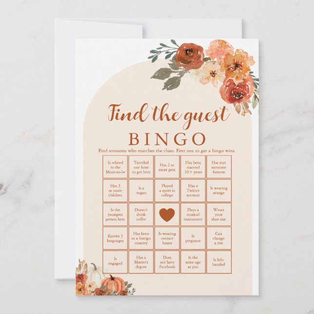 Fall Little Find the Guest Baby Shower Bingo Game Einladung (Vorderseite)