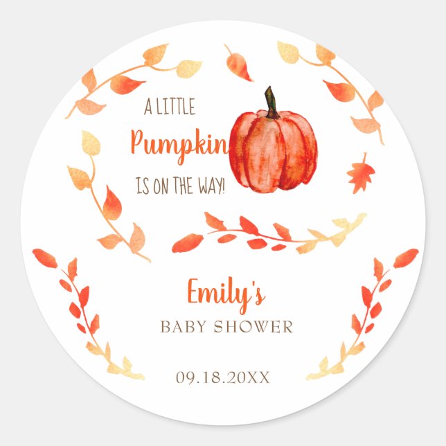 Fall Little Pumpkin Baby Dusche Aquarellfolie Runder Aufkleber (Vorderseite)