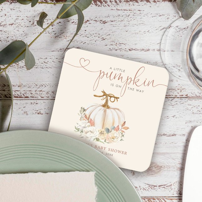 Fall Little Pumpkin Baby Dusche Rechteckiger Pappuntersetzer (A little pumpkin fall floral rustic baby shower coaster decor is perfect way to celebrate.)