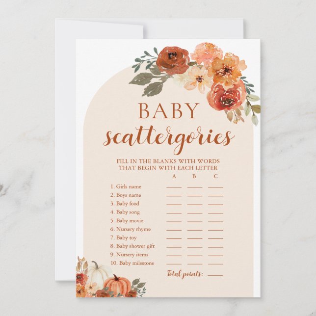 Fall Little Pumpkin Baby Shooting Scattegories Gam Einladung (Vorderseite)
