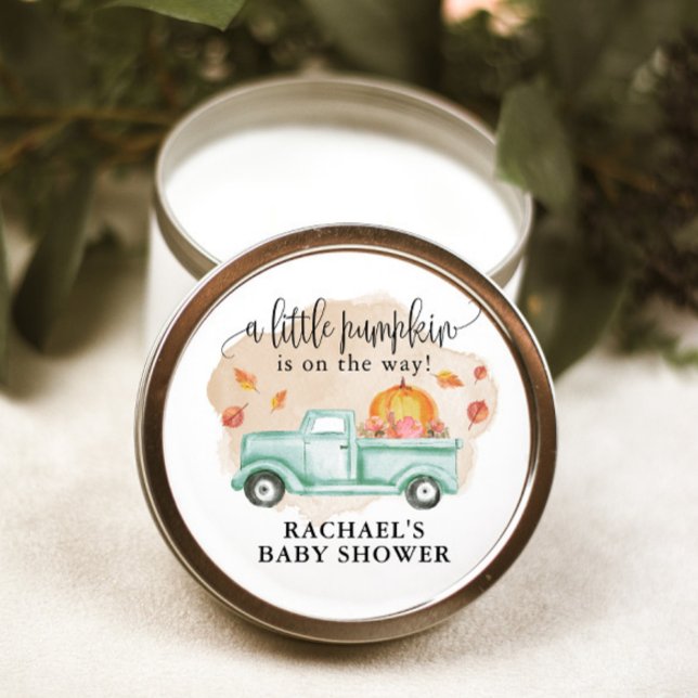 Fall Little Pumpkin Farm Truck Baby Dusche Runder Aufkleber (Von Creator hochgeladen)