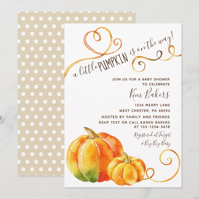 Fall Little Pumpkin Herbst Kinderdusche Einladung (Vorne/Hinten)