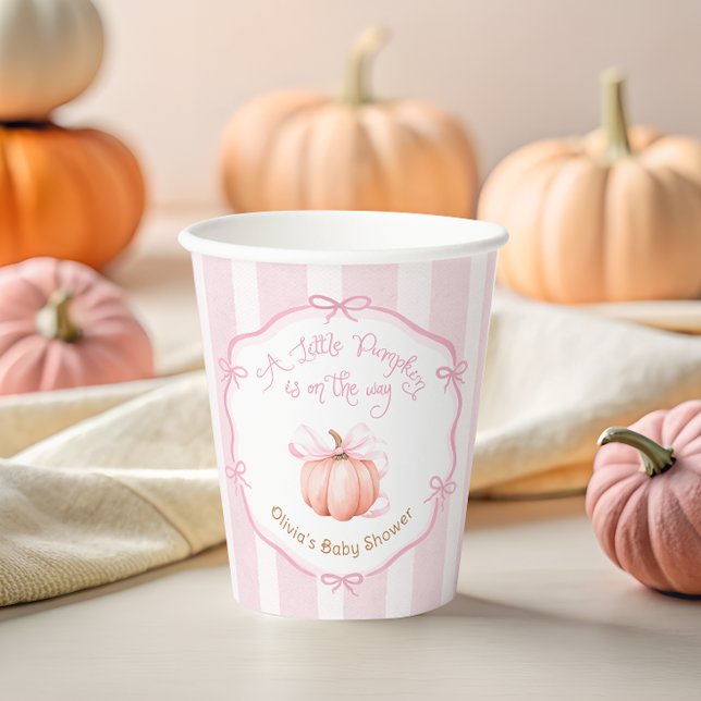 Fall Little Pumpkin Pink Bow Floral Baby Shower  Pappbecher (Von Creator hochgeladen)
