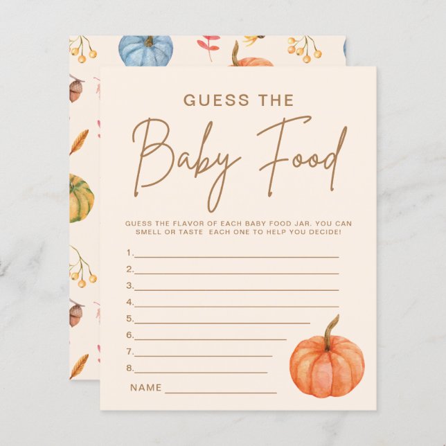 Fall Little Pumpkin Ratet die Baby Food Game Card (Vorne/Hinten)