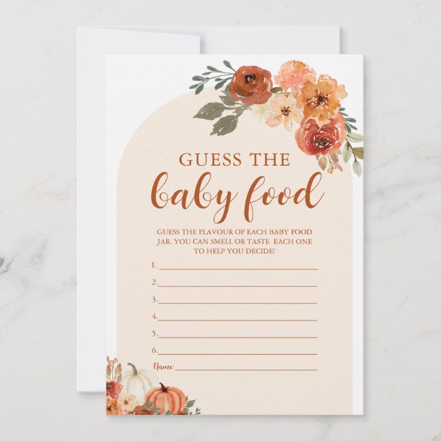 Fall Little Pumpkin Ratet die Baby Food Game Card Einladung (Vorderseite)