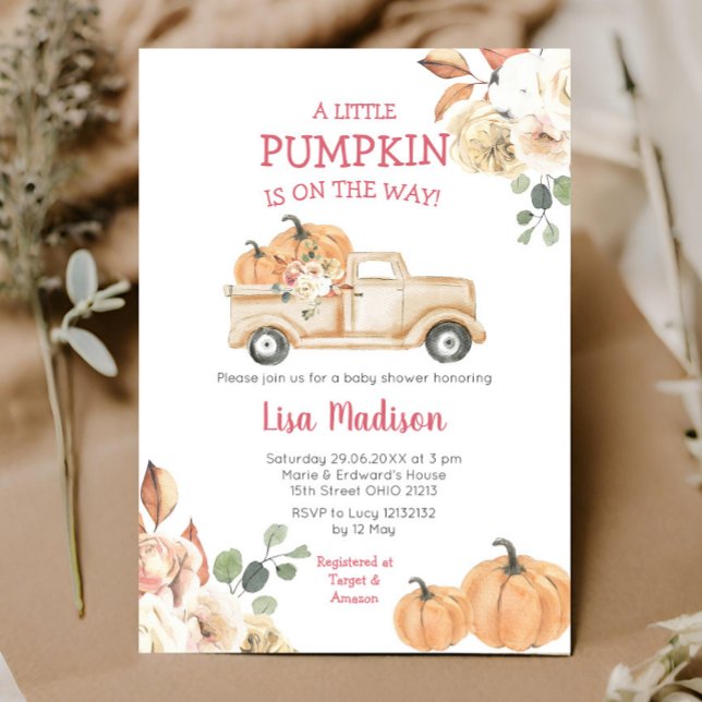 Fall Little Pumpkin Truck Baby Shower Girl Einladung (Von Creator hochgeladen)