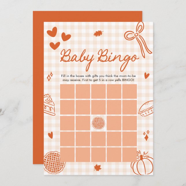 Fall Little Süsse Pie Baby Bingo Baby Shower Game Einladung (Vorne/Hinten)