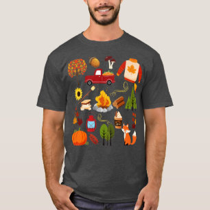 Fall Lover Collage Blätter Pumpkins Campfire T-Shirt