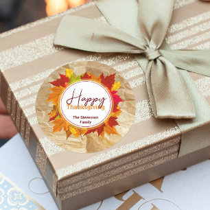 Fall Maple Blätter auf Papier Textur Erntedank Runder Aufkleber