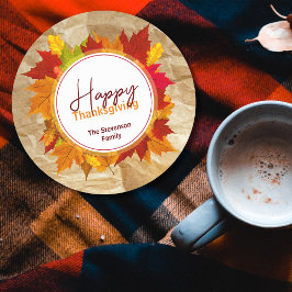 Fall Maple Blätter auf Papier Textur Erntedank Runder Pappuntersetzer