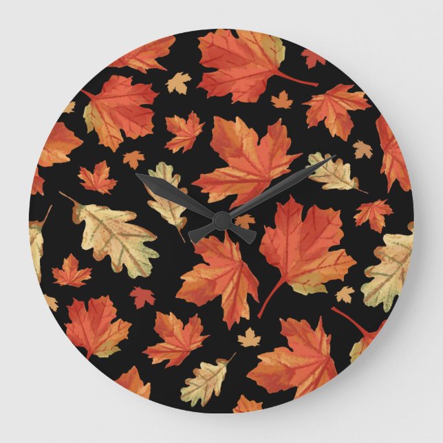 Fall Maple Blätter Erntedank Muster Große Wanduhr (Vorderseite)