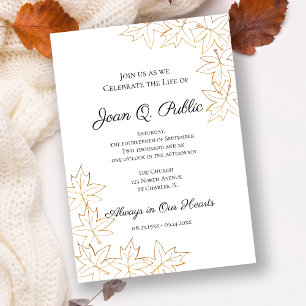 Fall Maple Blätter Feier zum Gedenken an das Leben Einladung