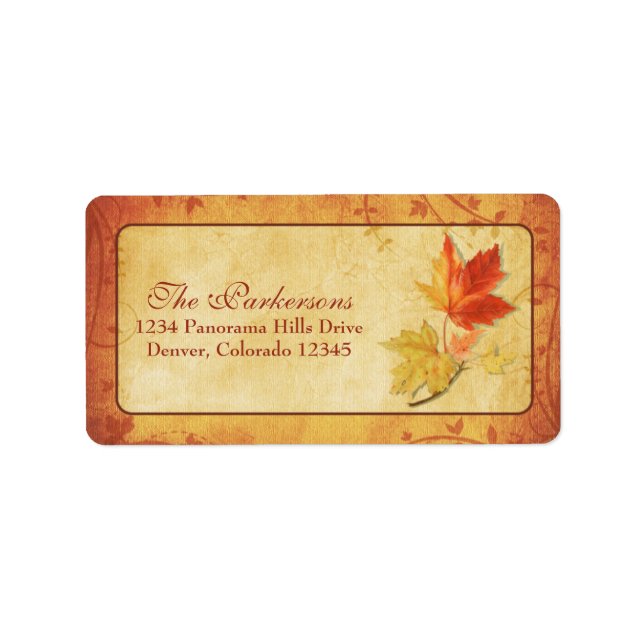 Fall Maple-Blätter Hochzeitadressen-Labels Adressaufkleber (Vorne)