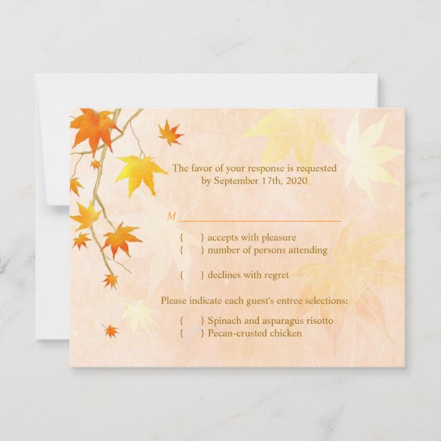 Fall Maple Leaf Wedding Menü UAWG RSVP Karte (Vorderseite)