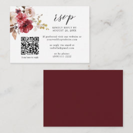 Fall Maroon Beige Pink Floral QR Code Hochzeit RSV Begleitkarte