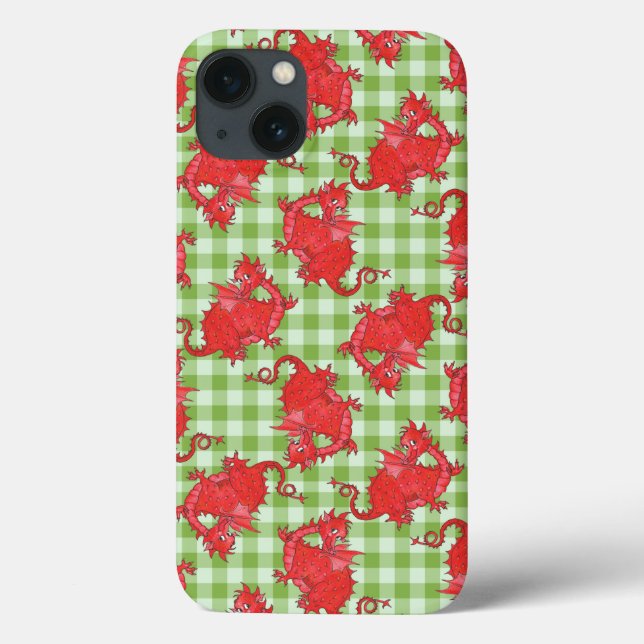 Fall Mate iPad: Rote Drachen auf Green Gingham Case-Mate iPhone Hülle (Rückseite)