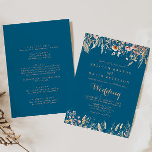 Fall Meadow Wild Floral Front & Back Wedding Einladung