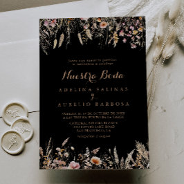 Fall Meadow Wild Floral Nuestra Boda Wedding Einladung