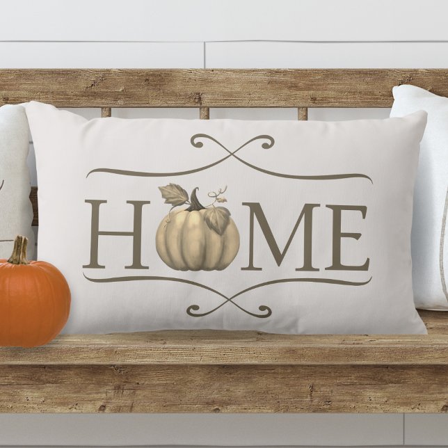 Fall Modern Farmhouse ZUHAUSE Zitat mit Pumpkin Lendenkissen (Autumn Modern Farmhouse HOME Lumbar Pillow with Pumpkin Accent)
