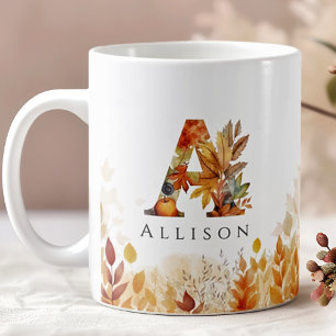 Fall Monogram Letter A Herbst Folien Kaffeetasse