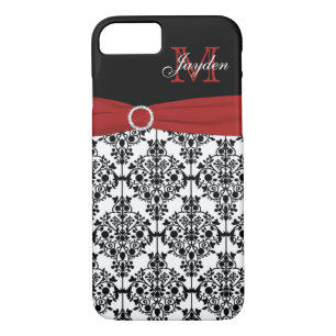 Fall Monogram Red Schwarz-weiß Damask iPhone 7 Case-Mate iPhone Hülle