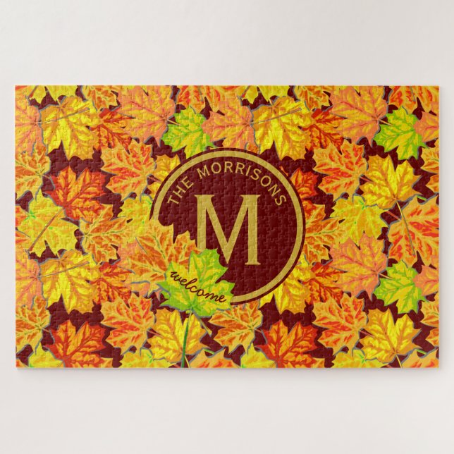 Fall Monogramm Ahorn Blätter Herbstblatt Muster Puzzle (Horizontal)