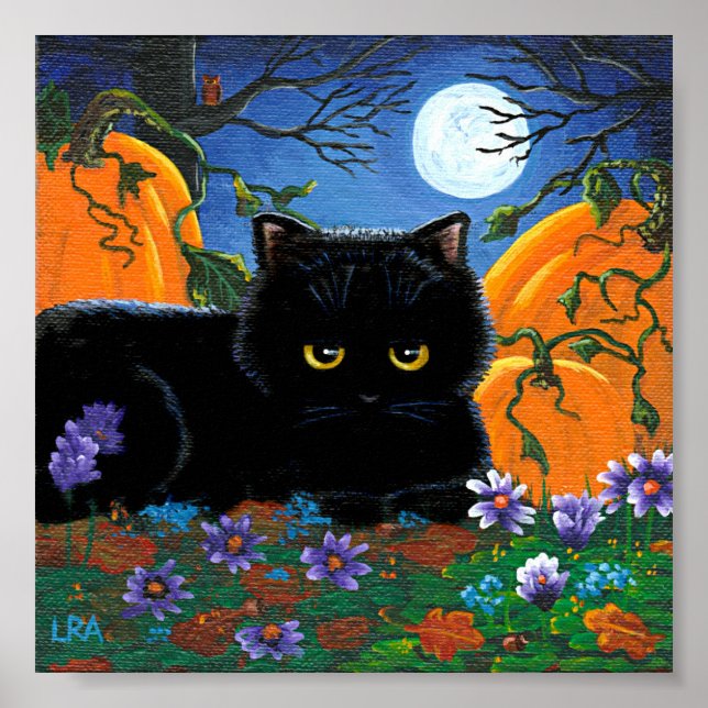 Fall Moon Black Cat Pumpkins Creationarts Poster (Vorne)