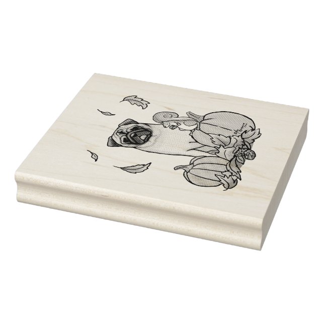 Fall Mops Hund (fawn) Pumpkins Blätter Niedlich Gummistempel (Stempel)