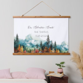 Fall Mountain Alternative Wedding Guest Book Wandteppich Mit Holzrahmen